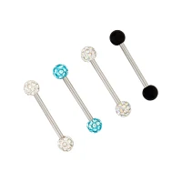 Multi-Pack Pave CZ Black and Blue Barbells 4 Pack - 14 Gauge