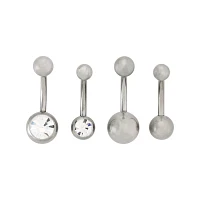 Multi-Pack Silver Titanium and CZ Belly Rings 4 Pack - 14 Gauge