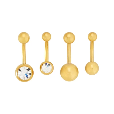 Multi-Pack Gold Titanium and CZ Belly Rings 4 Pack - 14 Gauge