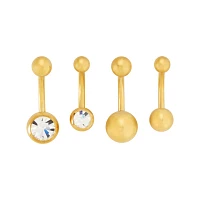Multi-Pack Gold Titanium and CZ Belly Rings 4 Pack - 14 Gauge
