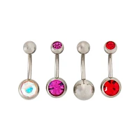 Multi-Pack Red and Purple Titanium Belly Rings 4 Pack - 14 Gauge
