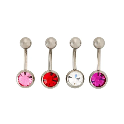 Multi-Pack Pink and Red CZ Titanium Belly Rings 4 Pack - 14 Gauge