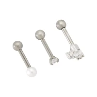 Multi-Pack Prong and Teardrop CZ Titanium Cartilage Barbells 3 Pack - 16 Gauge