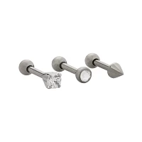 Multi-Pack Prong and Round CZ Titanium Cartilage Barbells 3 Pack - 16 Gauge