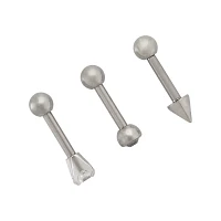Multi-Pack Prong and Round CZ Titanium Cartilage Barbells 3 Pack - 16 Gauge
