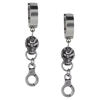 Silvertone Skull Dangle Huggie Hoop Earrings
