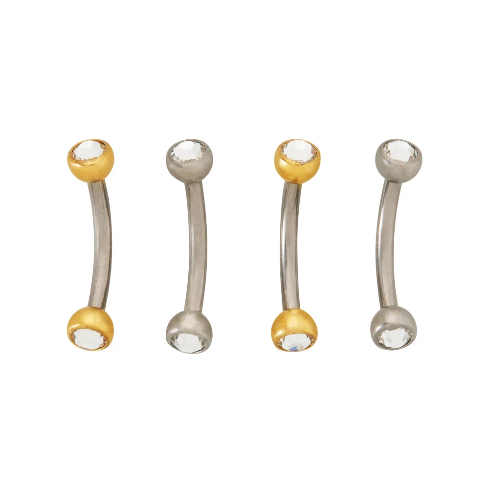 Multi-Pack Silver and Gold Titanium CZ Curved Barbells 4 Pack - 16 Gauge