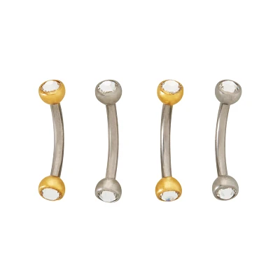 Multi-Pack Silver and Gold Titanium CZ Curved Barbells 4 Pack - 16 Gauge