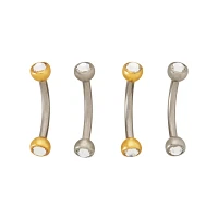 Multi-Pack Silver and Gold Titanium CZ Curved Barbells 4 Pack - 16 Gauge