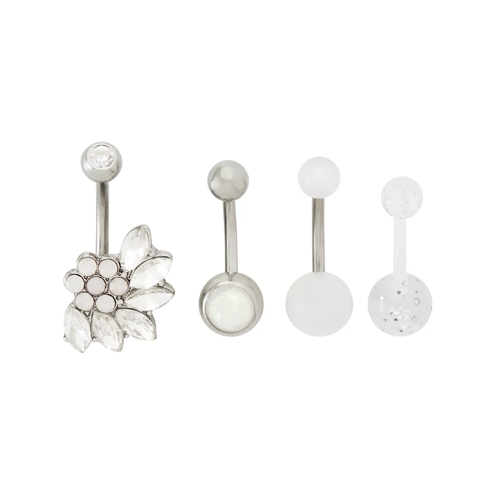 Glow in the Dark CZ Cluster Belly Rings 4 Pack - 14 Gauge