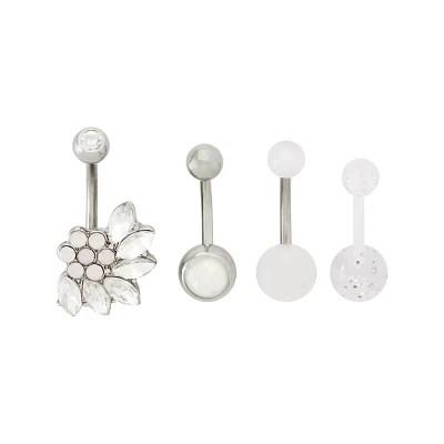 Glow in the Dark CZ Cluster Belly Rings 4 Pack - 14 Gauge