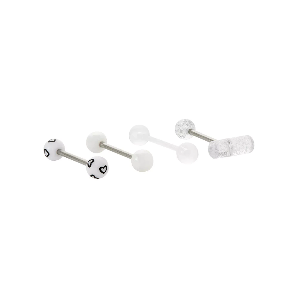 Multi-Pack Silver and Clear Glitter Pill Barbells 4 Pack - 14 Gauge