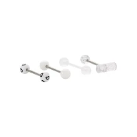 Multi-Pack Silver and Clear Glitter Pill Barbells 4 Pack - 14 Gauge