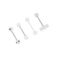 Multi-Pack Silver and Clear Glitter Pill Barbells 4 Pack - 14 Gauge