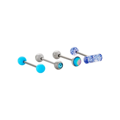 Multi-Pack Blue Glitter Pill Barbells 4 Pack - 14 Gauge