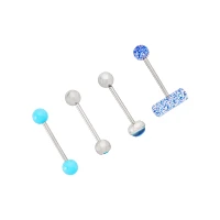 Multi-Pack Blue Glitter Pill Barbells 4 Pack - 14 Gauge
