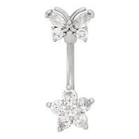 CZ Butterfly and Star Belly Ring - 14 Gauge