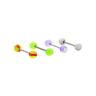 Multi-Pack Purple Yellow and Green Barbells 4 Pack - 14 Gauge