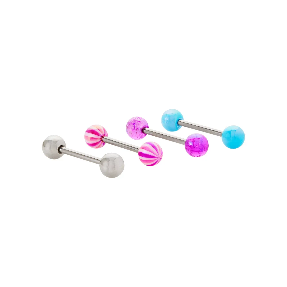 Multi-Pack Pink Blue and Purple Barbells 4 Pack - 14 Gauge