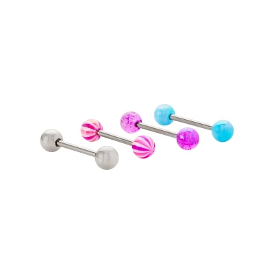 Multi-Pack Pink Blue and Purple Barbells 4 Pack - 14 Gauge