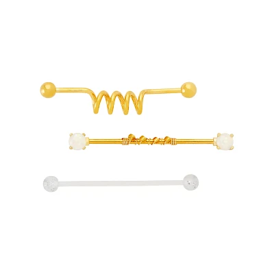 Multi-Pack Opal-Effect and Coil Industrial Barbells 3 Pack - 14 Gauge