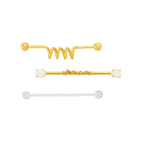 Multi-Pack Opal-Effect and Coil Industrial Barbells 3 Pack - 14 Gauge