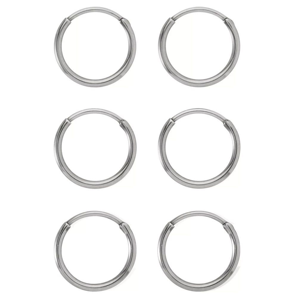 Multi-Pack Titanium Silvertone Hoop Earrings - 3 Pair