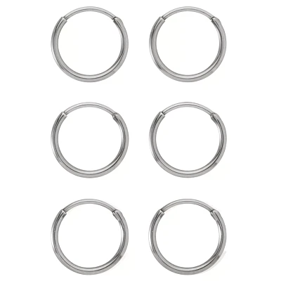 Multi-Pack Titanium Silvertone Hoop Earrings - 3 Pair