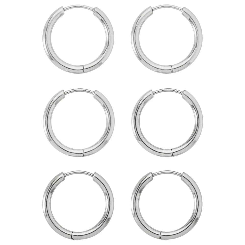 Multi-Pack Silvertone Round Hoop Earrings - 3 Pair