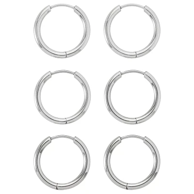 Multi-Pack Silvertone Round Hoop Earrings - 3 Pair