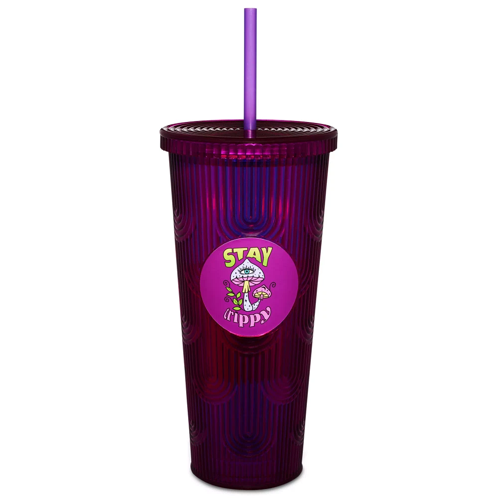 Stay Trippy Mushroom Textured Cup with Straw - 24 oz.