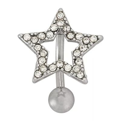 CZ Silvertone Titanium Star Belly Ring - 14 Gauge