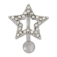 CZ Silvertone Titanium Star Belly Ring - 14 Gauge