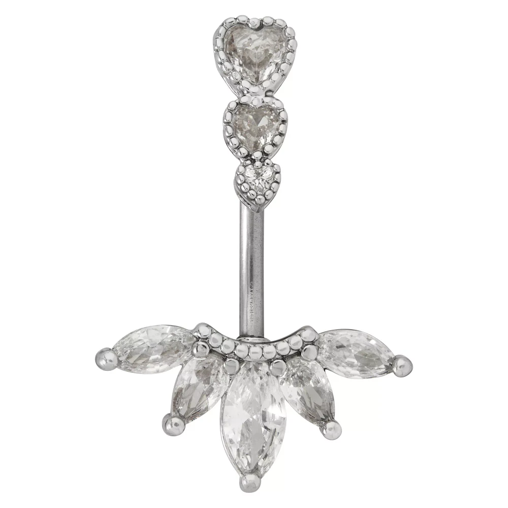 CZ Silvertone Titanium Multi-Gem Belly Ring - 14 Gauge