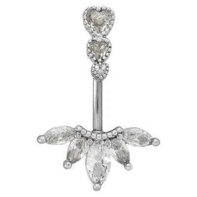 CZ Silvertone Titanium Multi-Gem Belly Ring - 14 Gauge