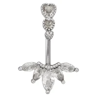 CZ Silvertone Titanium Multi-Gem Belly Ring - 14 Gauge