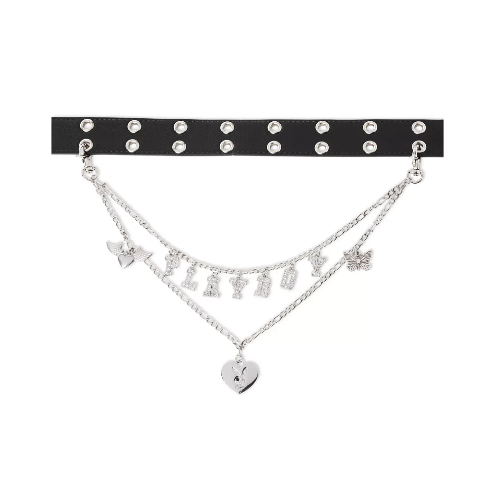 Black Playboy Bunny Rhinestone Chain Belt