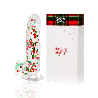Stocking Stuffer Heart Confetti Suction Cup Dildo with Balls - 6 Inch