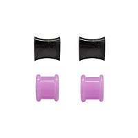 Multi-Pack Purple and Black Heart Silicone Tunnels 4 Pack - 00 Gauge