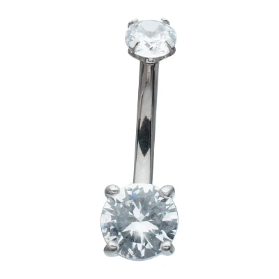CZ Clear Double Gem Belly Ring - 14 Gauge