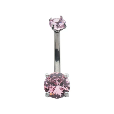CZ Pink Double Gem Belly Ring - 14 Gauge
