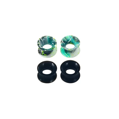 Multi-Pack Black and Green Splatter Tunnel Plugs - 2 Pair