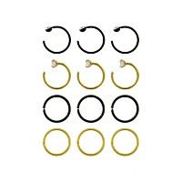 Multi-Pack Gold and Black Nose Hoops 12 Pack - 20 Gauge