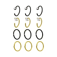 Multi-Pack Gold and Black Nose Hoops 12 Pack - 20 Gauge
