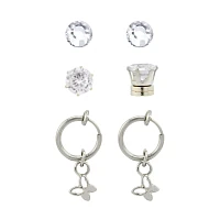 Multi-Pack Fake CZ Stud and Silvertone Butterfly Hoop Dangle Earrings - 3 Pair