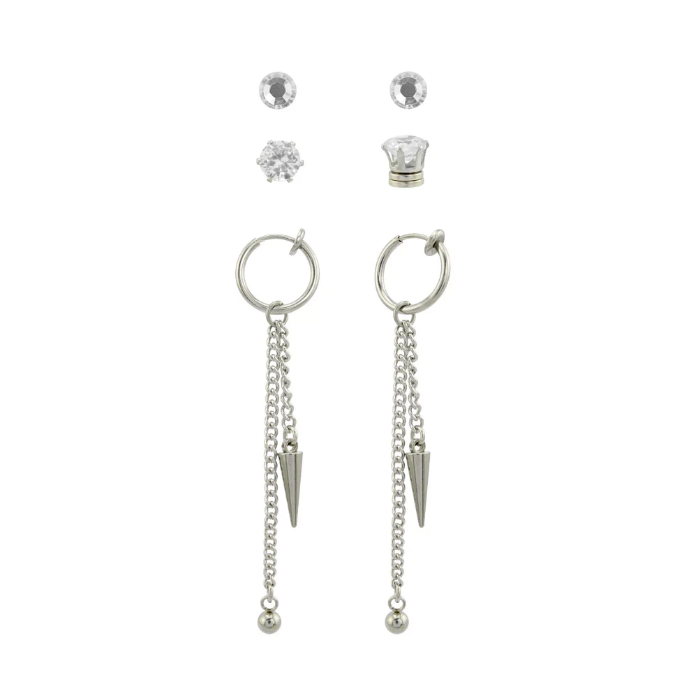 Multi-Pack CZ Magnetic Fake Stud Earrings and Fake Dangle Earrings - 3 Pair