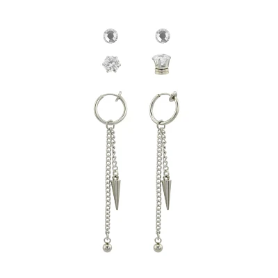 Multi-Pack CZ Magnetic Fake Stud Earrings and Fake Dangle Earrings - 3 Pair