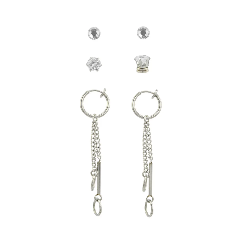 Fake CZ Stud and Dangle Earrings - 3 Pair