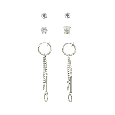 Fake CZ Stud and Dangle Earrings - 3 Pair