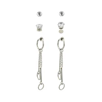 Fake CZ Stud and Dangle Earrings - 3 Pair